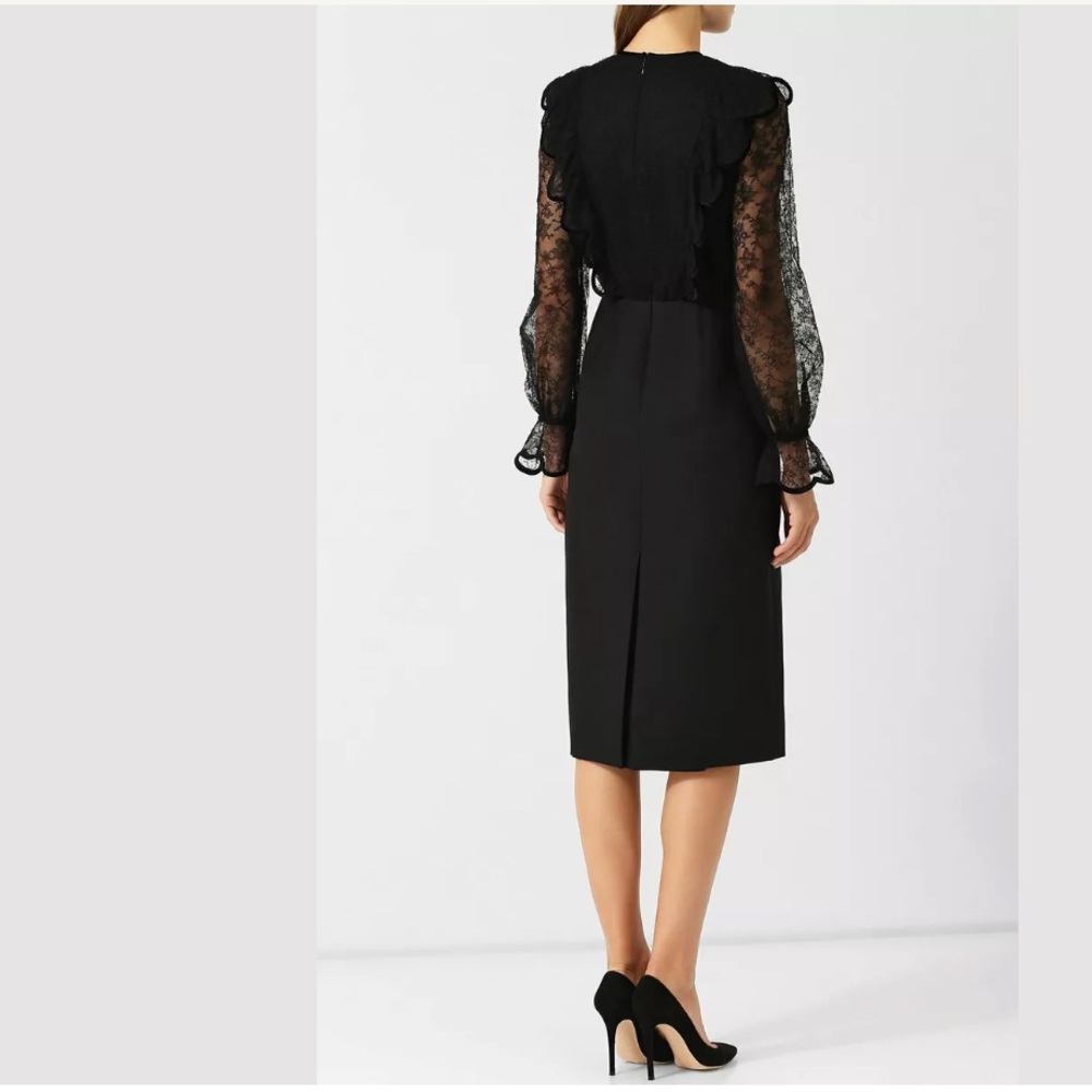 VALENTINO Black Lace Velvet Bow Ruffle Midi Dress - Picture 6 of 8